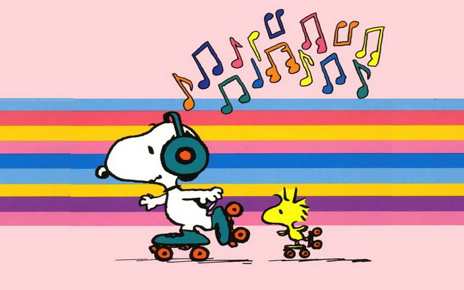 1920x1200 Cartoon - Snoopy Cartoon Woodstock (Peanuts) Music Roller skating Wallpaper