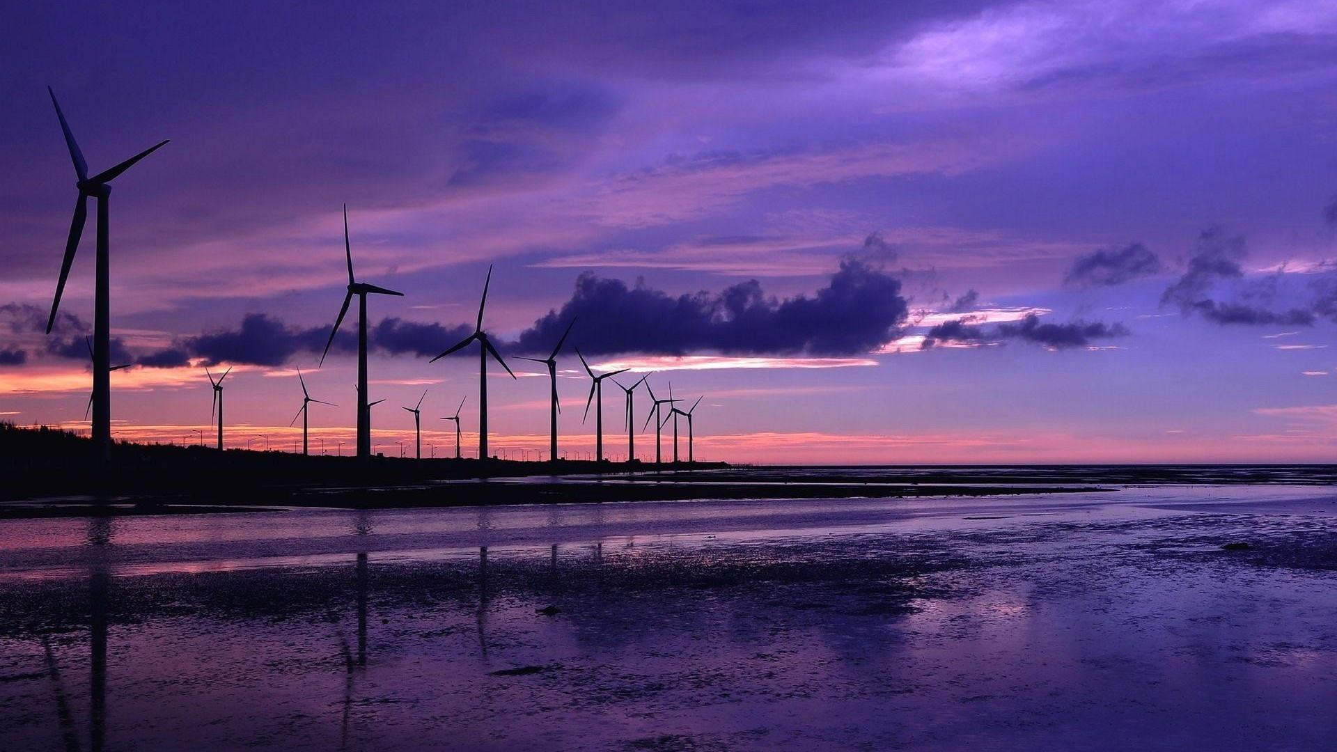 1920x1080 Wind Turbine Wallpaper Great Purple Sky Landscape Wind Turbine Beach  Wallpapers Hd