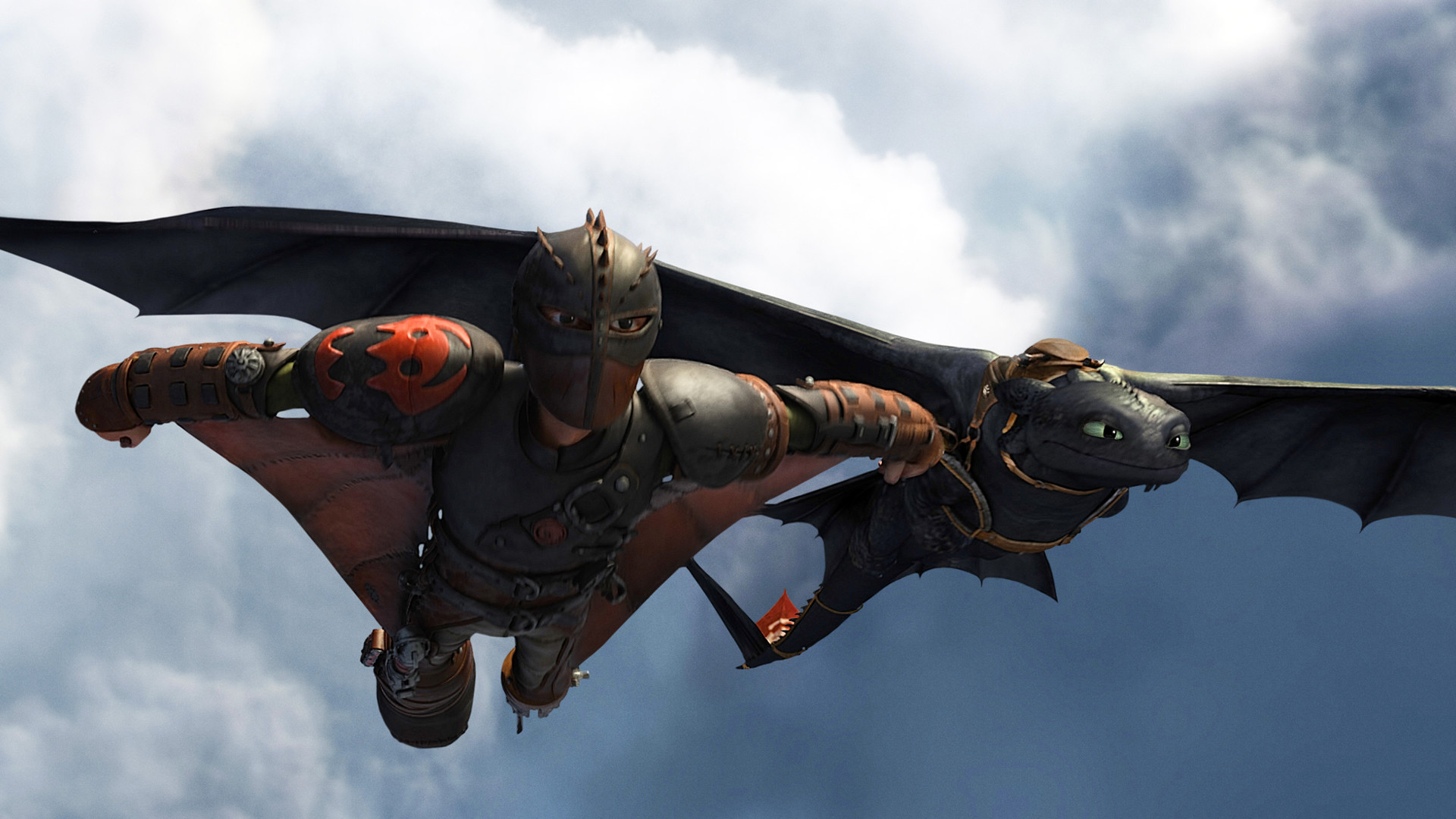 1920x1080 hiccup and toothless / night fury flying in how to train your dragon 2 movie