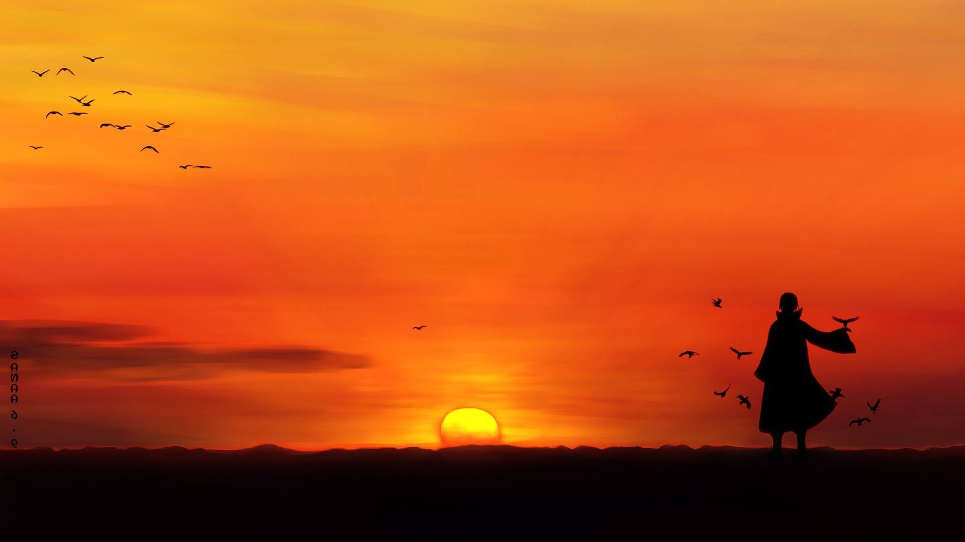 1920x1080 anime, Uchiha Itachi, Sunset, Silhouette, Birds Wallpapers HD / Desktop and  Mobile Backgrounds