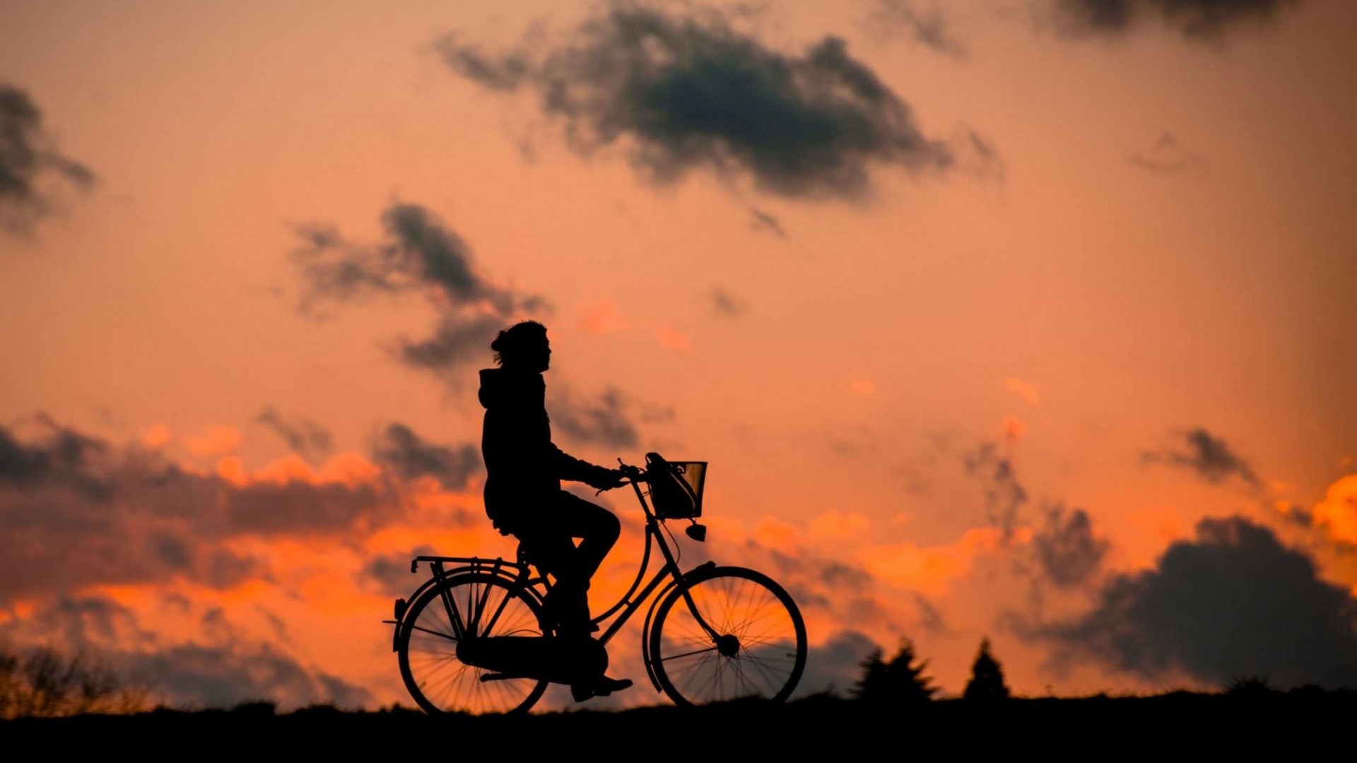 1920x1080 Preview wallpaper silhouette, fitness, cyclist, sky 