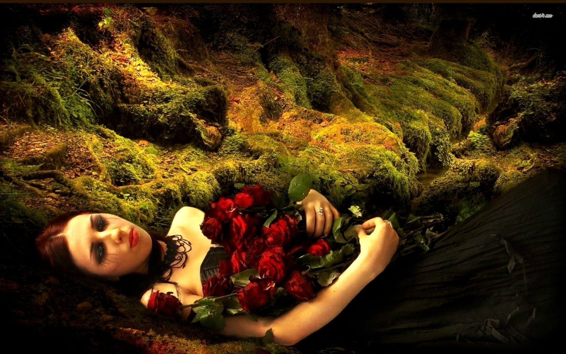 1920x1200 Sad Girl Holding Roses