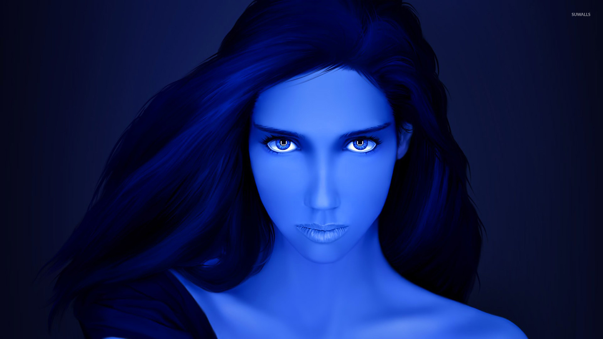 1920x1080 Beautiful blue girl with blue eyes wallpaper