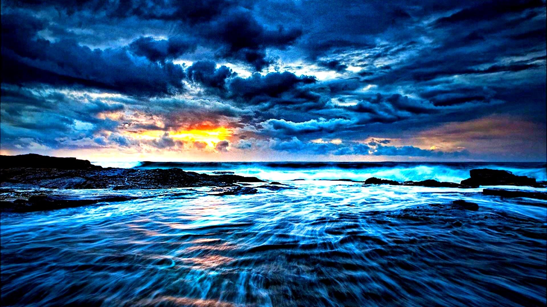 1920x1080 Sky - Peaceful Simply Beautiful Sunrise Sunset Waves Beauty Clouds Nature  Sea Lovely Blue Ocean Splendor
