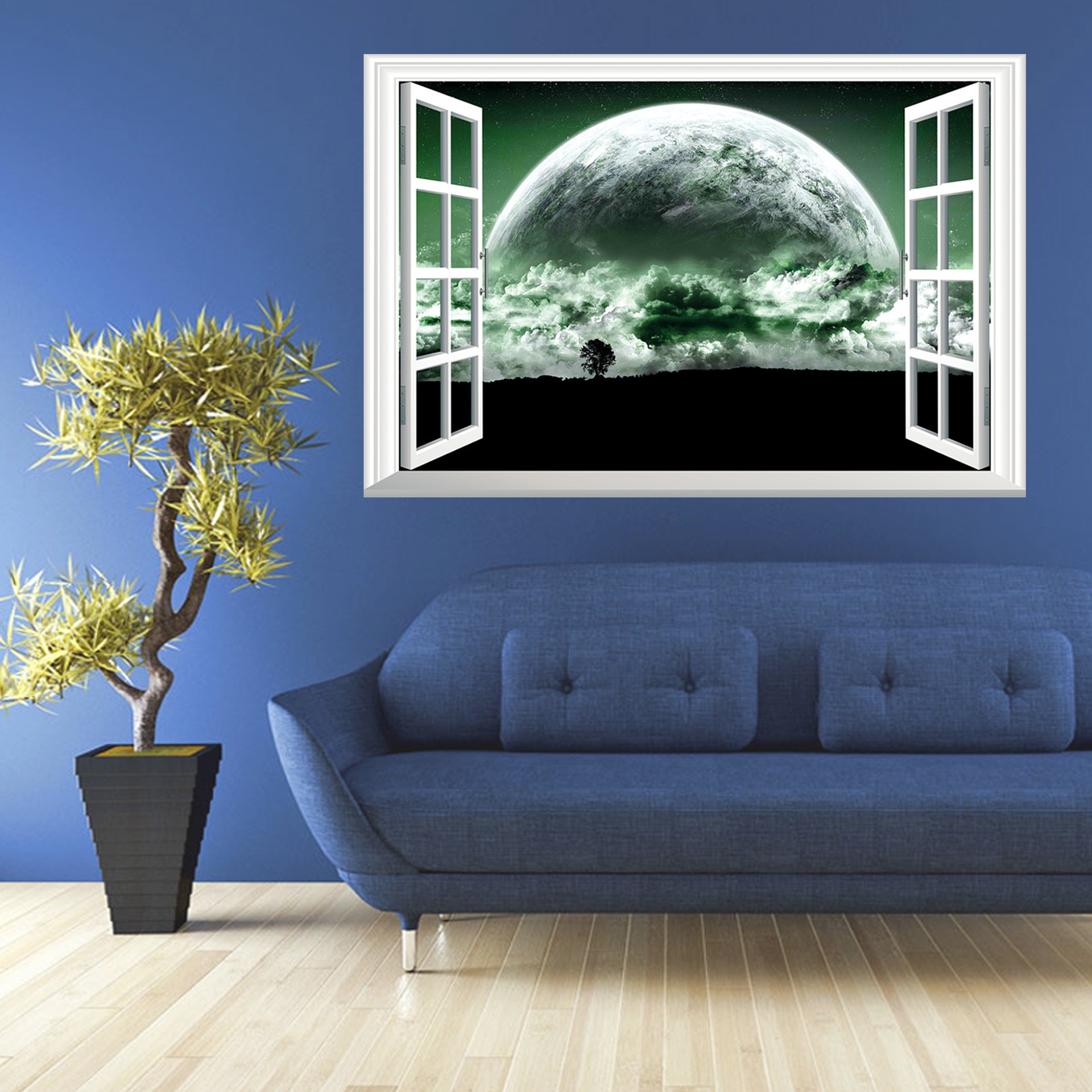 1920x1920 3D Galaxy Wall Sticker Outer Space Planet Stickers Removable Wallpaper 3d  Window Scenery Wall Decals for