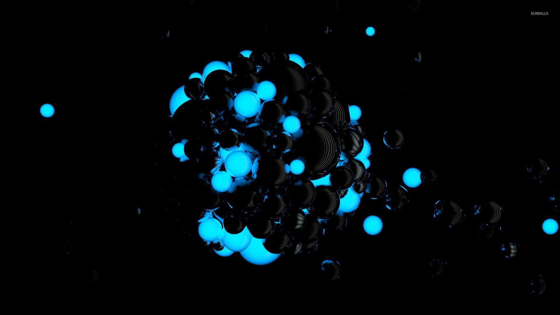 1920x1080 Black and glowing blue balls wallpaper