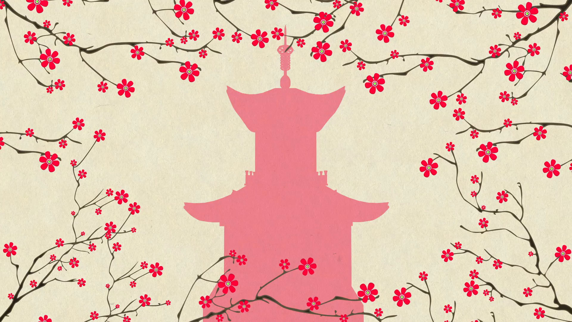 1920x1080 Cherry Blossoming Pagoda 2 Springtime Illustration Rotating Spring Flowers  on Cherry Tree Branches Motion Background - Storyblocks Video
