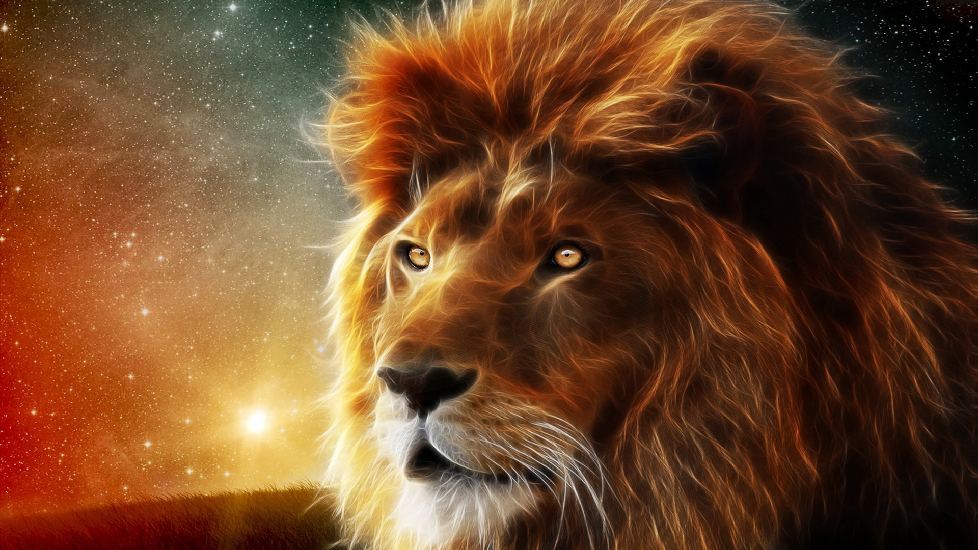 1920x1080 Preview wallpaper lion, face, mane, king of beasts, abstraction 