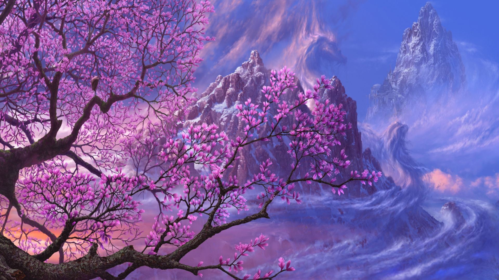1920x1080 Anime Artwork Asia Dragons Fantasy Art Purple Trees