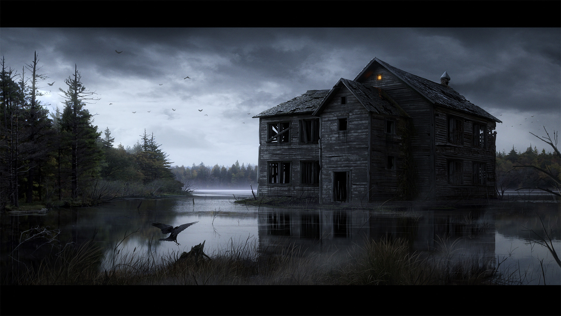 1920x1080 I wanted to create classical haunted house, abandoned place somewhere in  the middle of swampy forest.