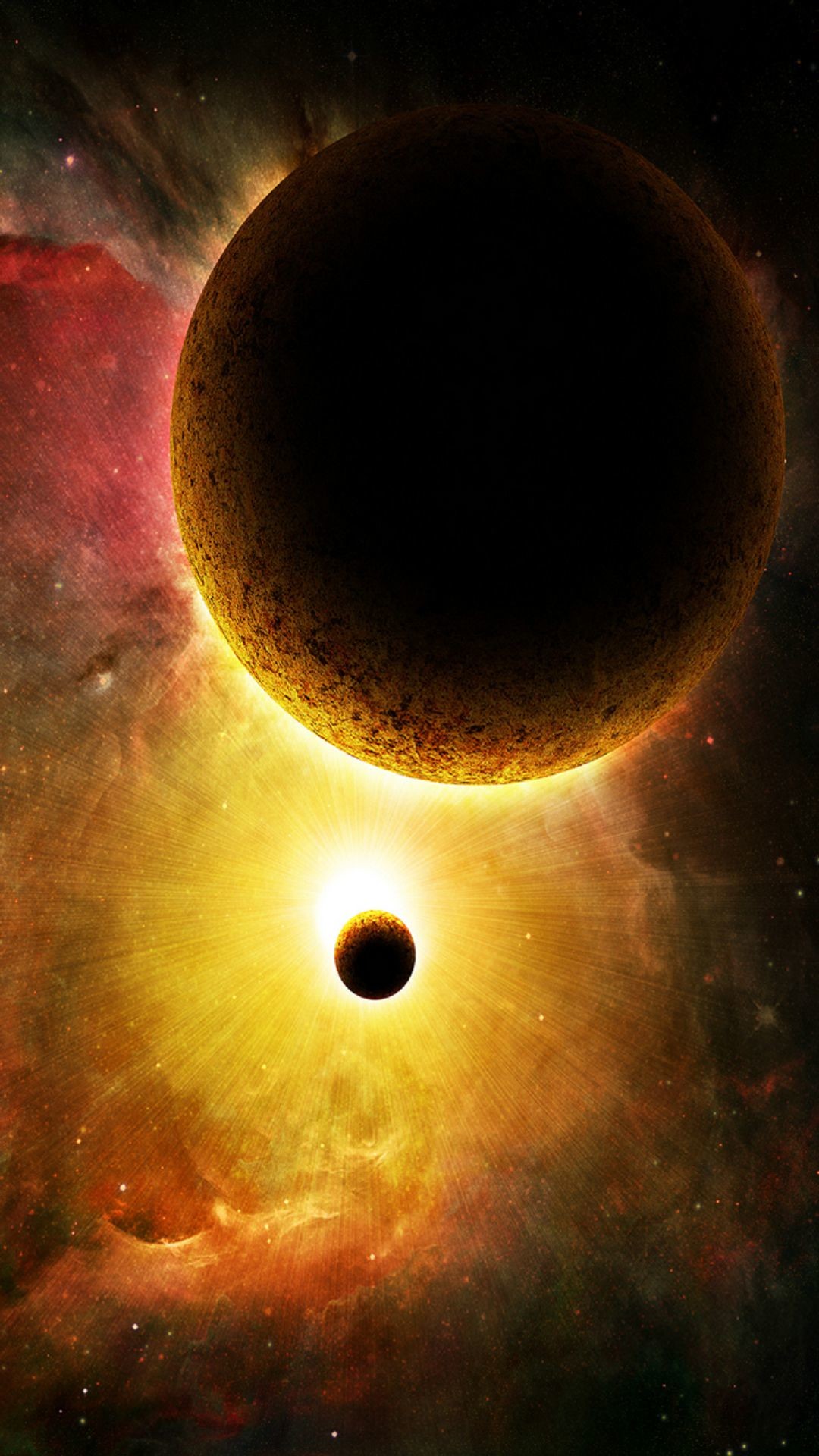 1080x1920 Burning Planets In Space Android Wallpaper