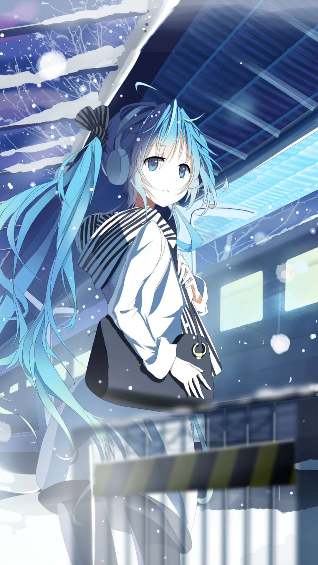 1080x1920 Anime siji vocaloid hatsune miku station train girl snow iPhone 7 Wallpaper