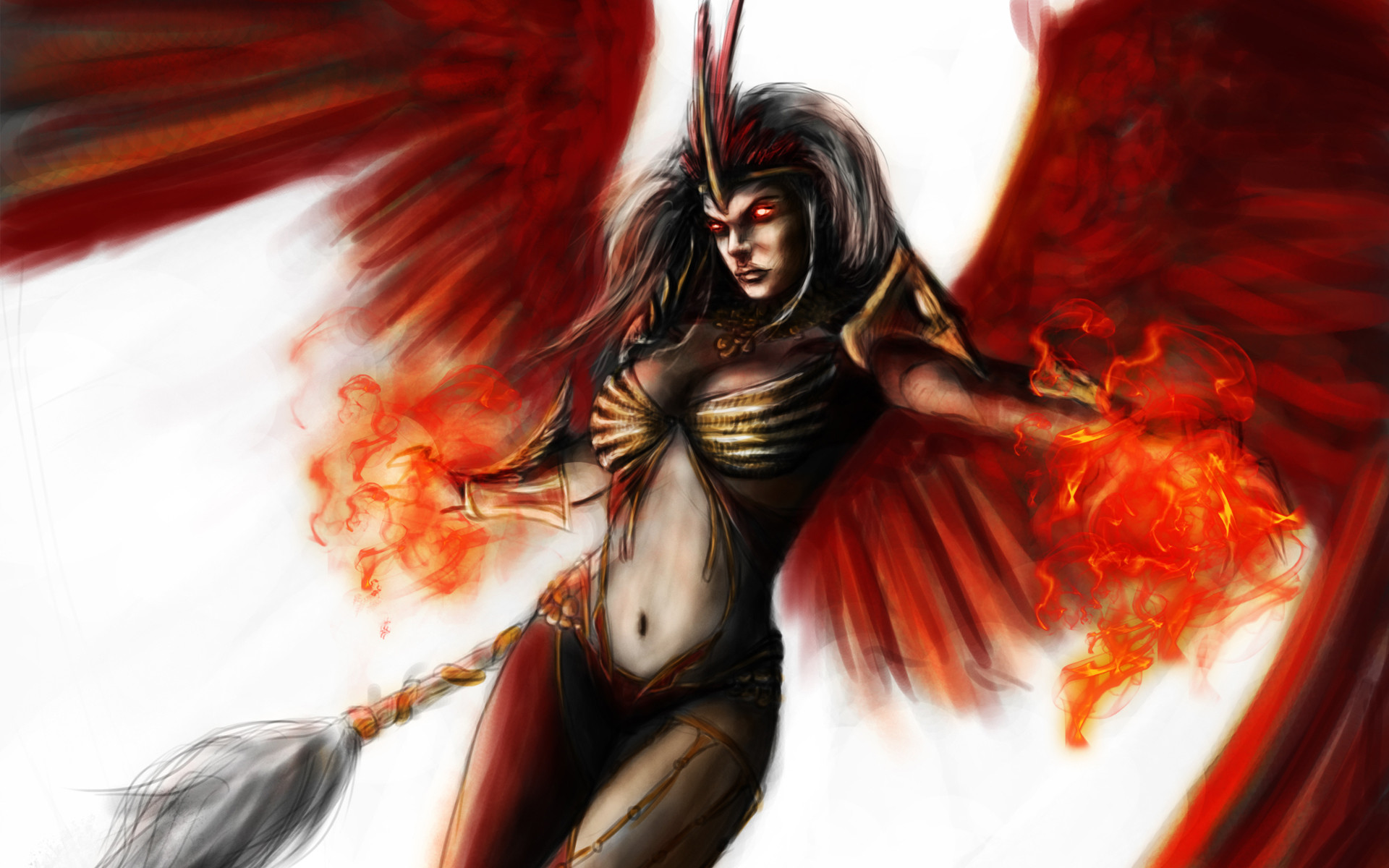 1920x1200 Fantasy - Demon Girl Wings Fire Phoenix Wallpaper