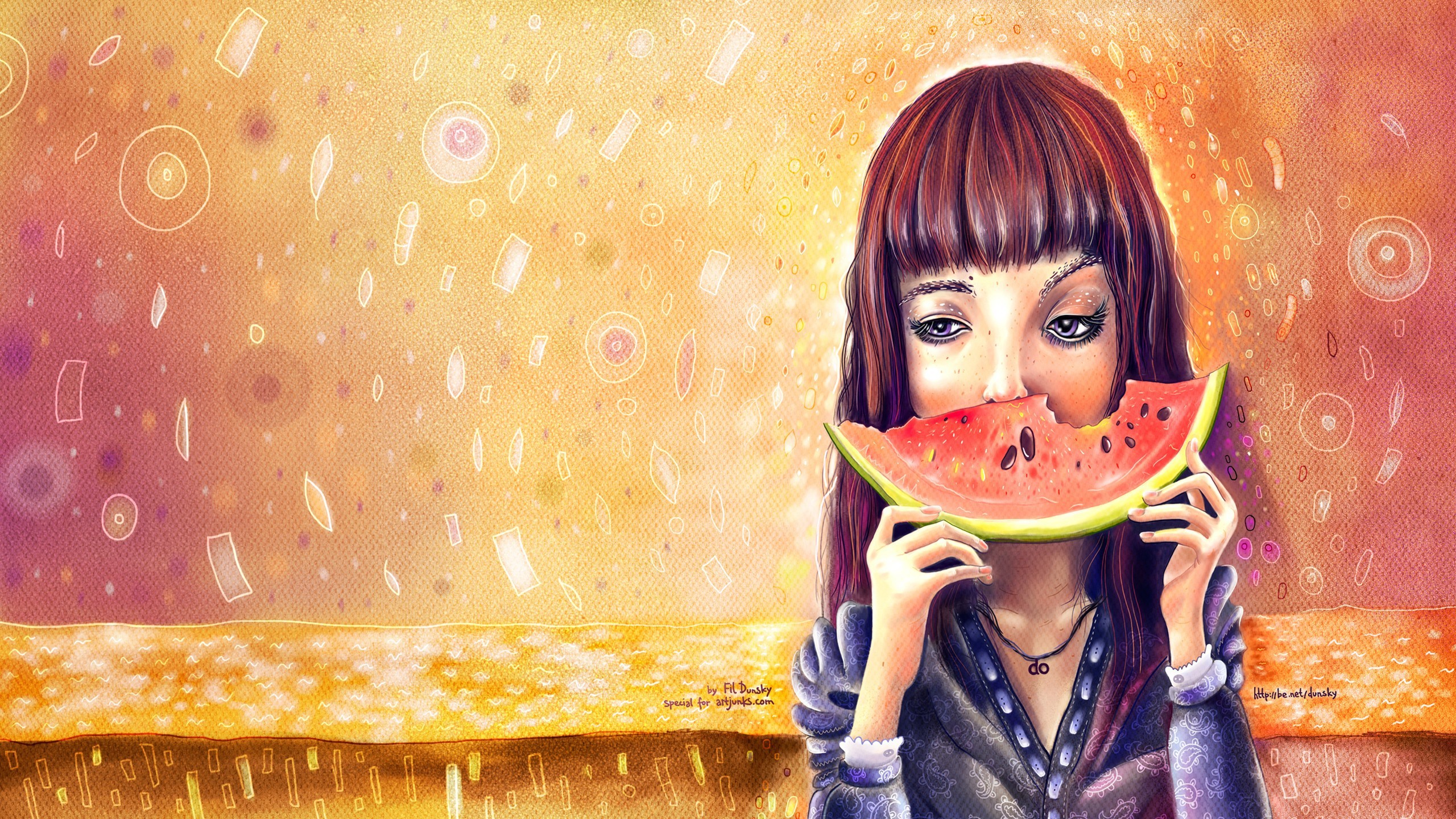 2560x1440 Girl eating watermelon
