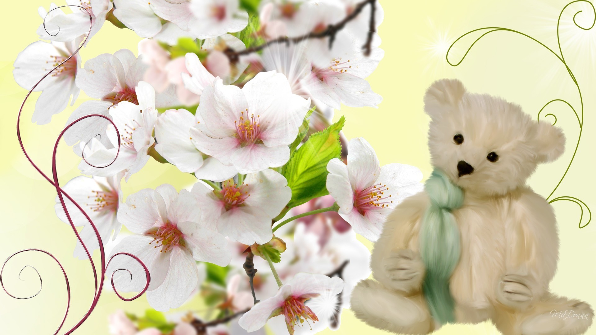 1920x1080 Beaches - Yellow Cherry Apple Sakura Teddy Bear Teddys Swirls Spring Summer  Blossoms Beach Wallpaper Dual