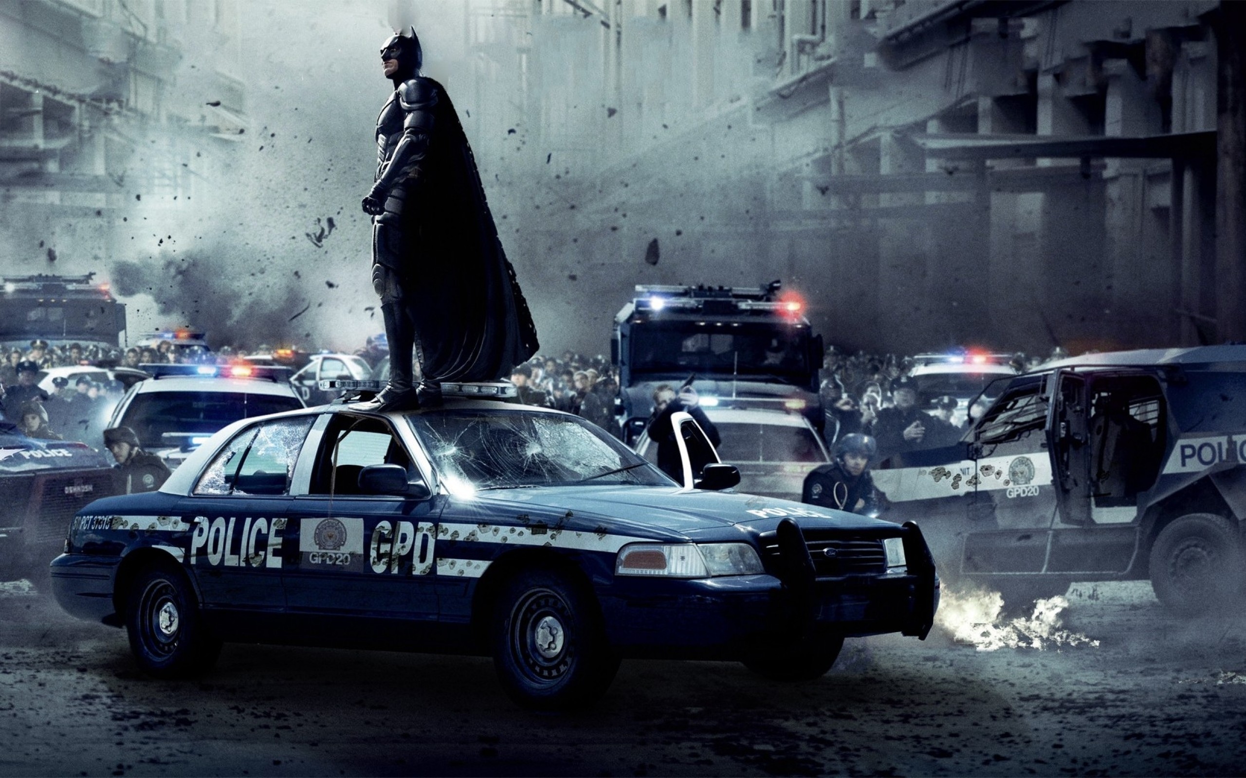 2560x1600 batman riot christian bale gotham city police cars batman the dark knight  rises 1741x1088 wallpap Art
