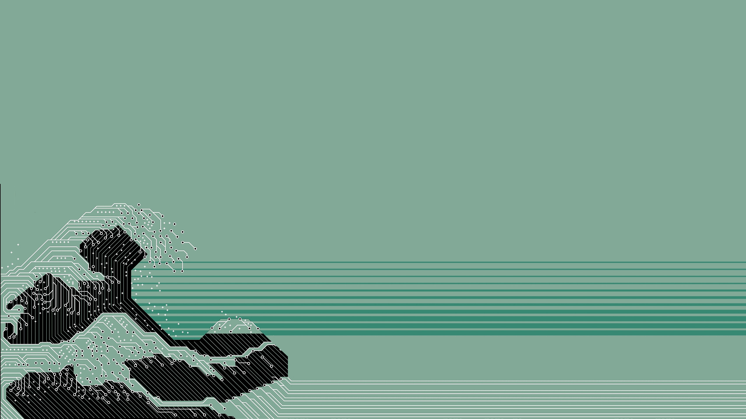 2560x1440 The Great Wave as a circuit board. 2560 Ã 1440 (i.redd.it)