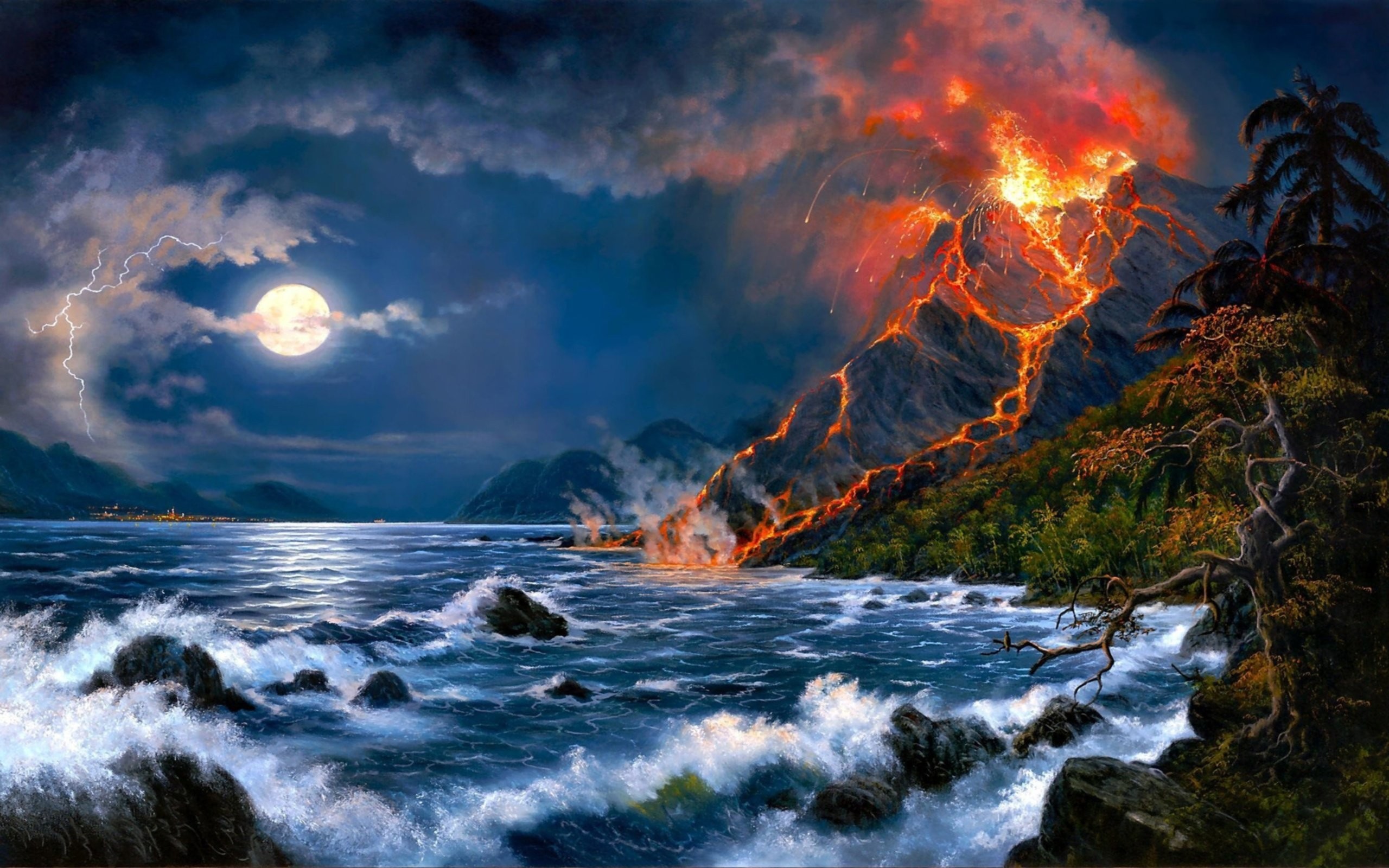 2560x1600 Volcano Painting