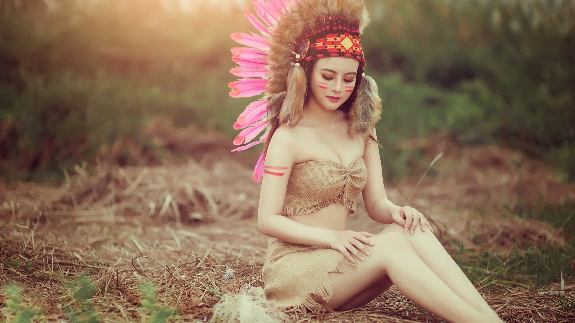 1920x1080 Wallpaper Indians Beautiful Girls Legs Feathers Sitting   Indigenous peoples