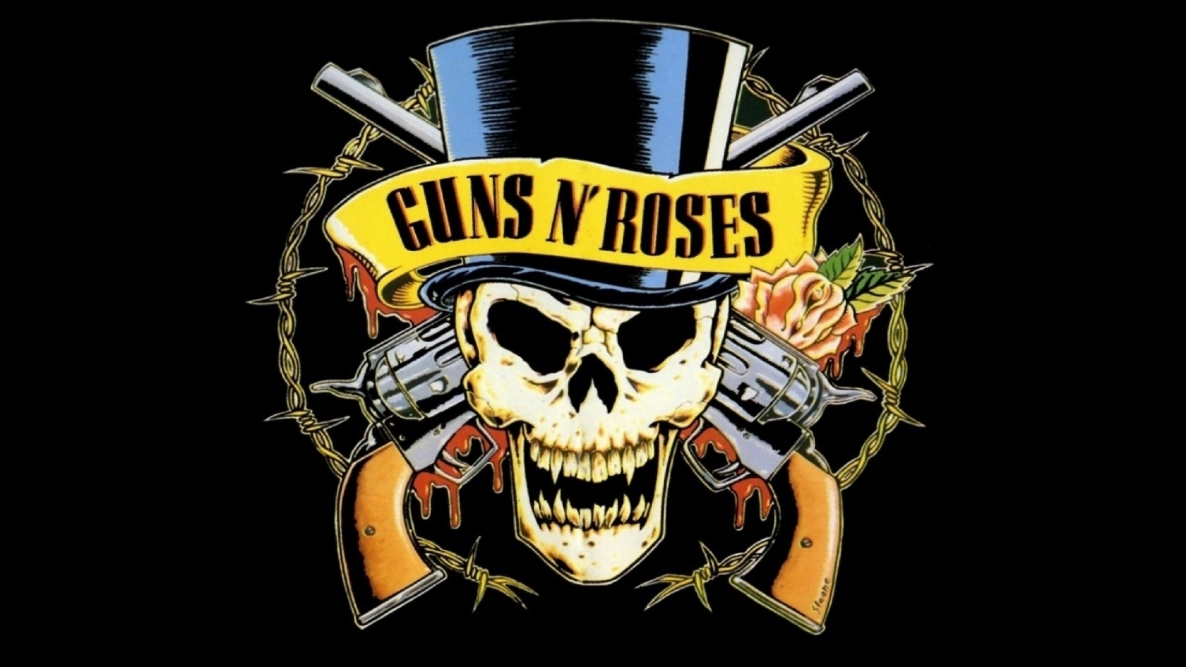 3840x2160  Wallpaper guns n roses, revolvers, skull, cylinder, rose