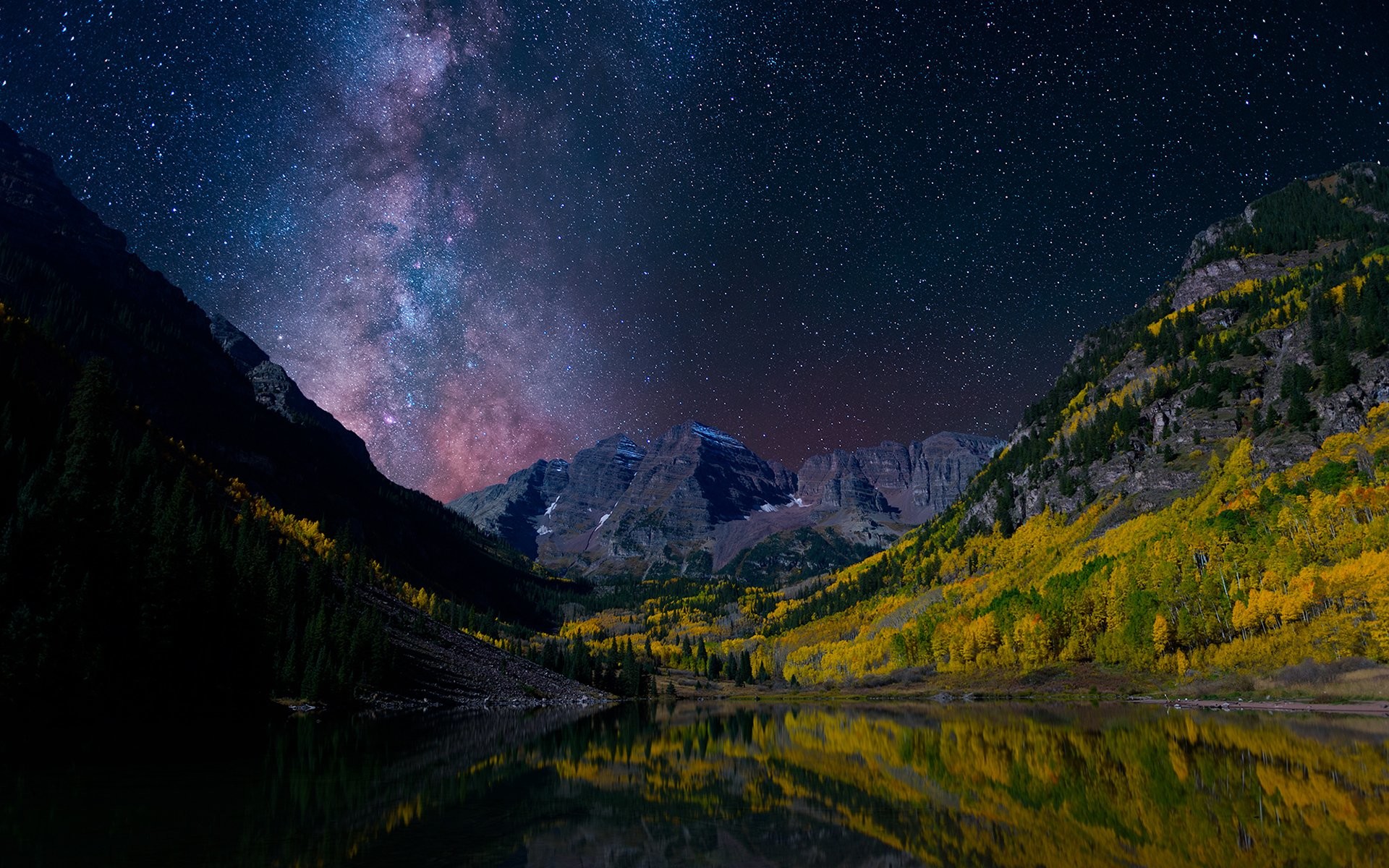 1920x1200 Earth - Landscape Sky Milky Way Norway Earth Mountain Valley Forest Night  Reflection Stars Starry Sky