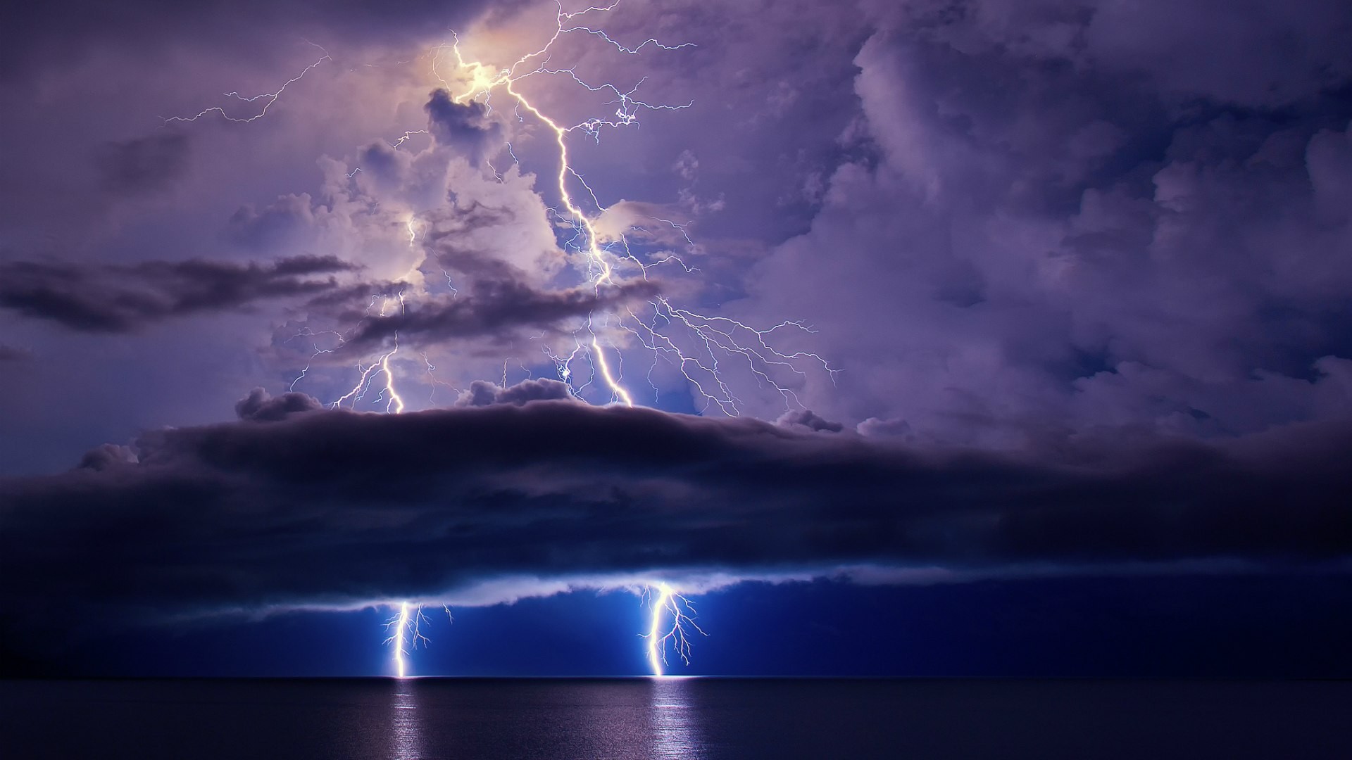 1920x1080 Photography - Lightning Earth Storm Cloud Ocean Sea Purple Horizon Wallpaper