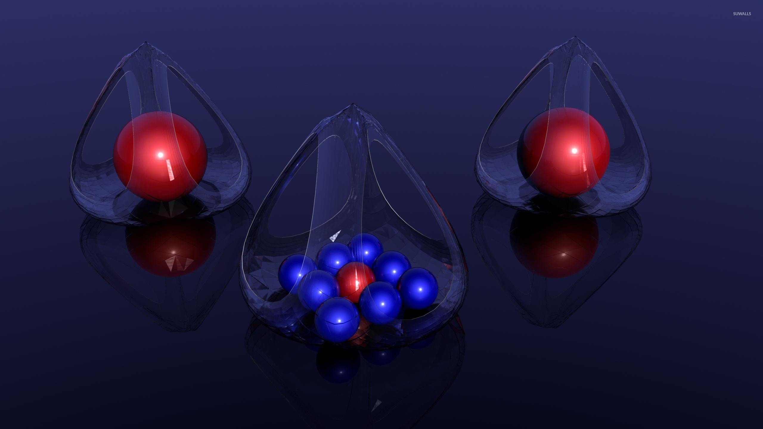 2560x1440 Red and blue orbs in glass baskets wallpaper