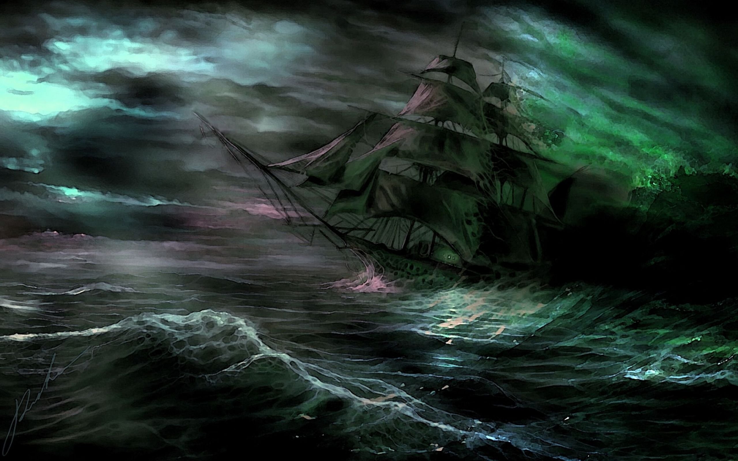 2560x1600 Spooky Ship Shipwreck Ghost Fantasy Storm Ocean Sea Waves Wallpaper At Dark  Wallpapers