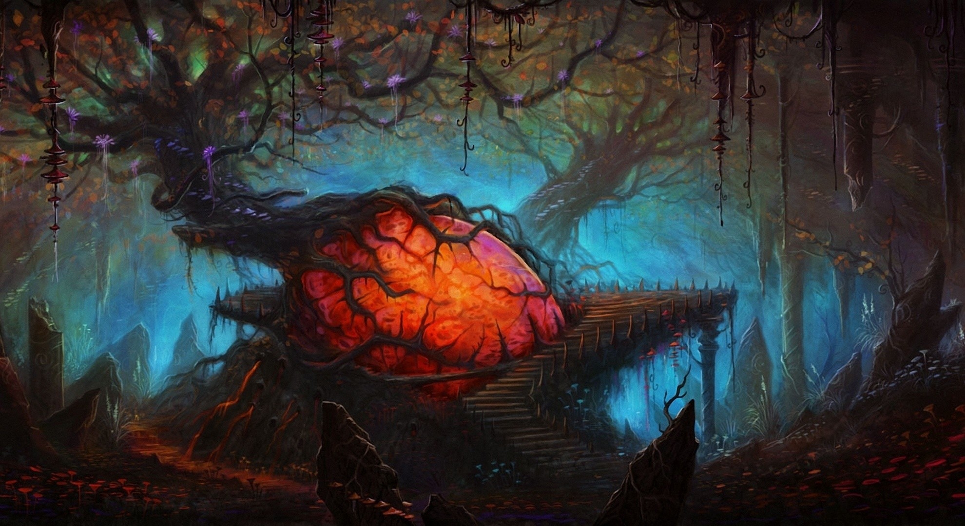 1980x1080 Fantasy Landscape Spooky Creepy Forest Dark Wallpaper