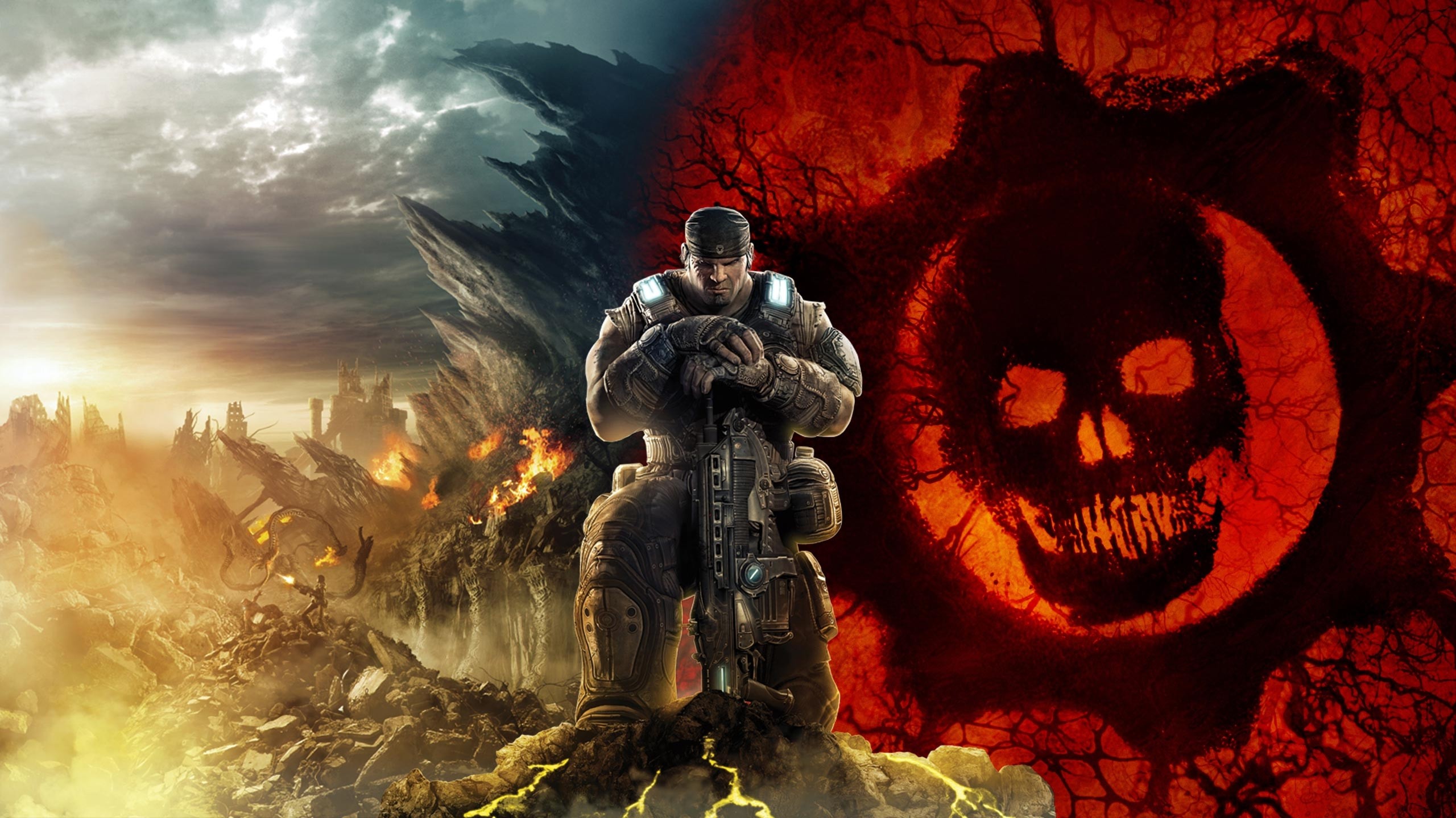 2560x1440 Wallpaper Gears of war, Skull, Soldier, Sky, Mountains, Marcus fenix HD,  Picture, Image