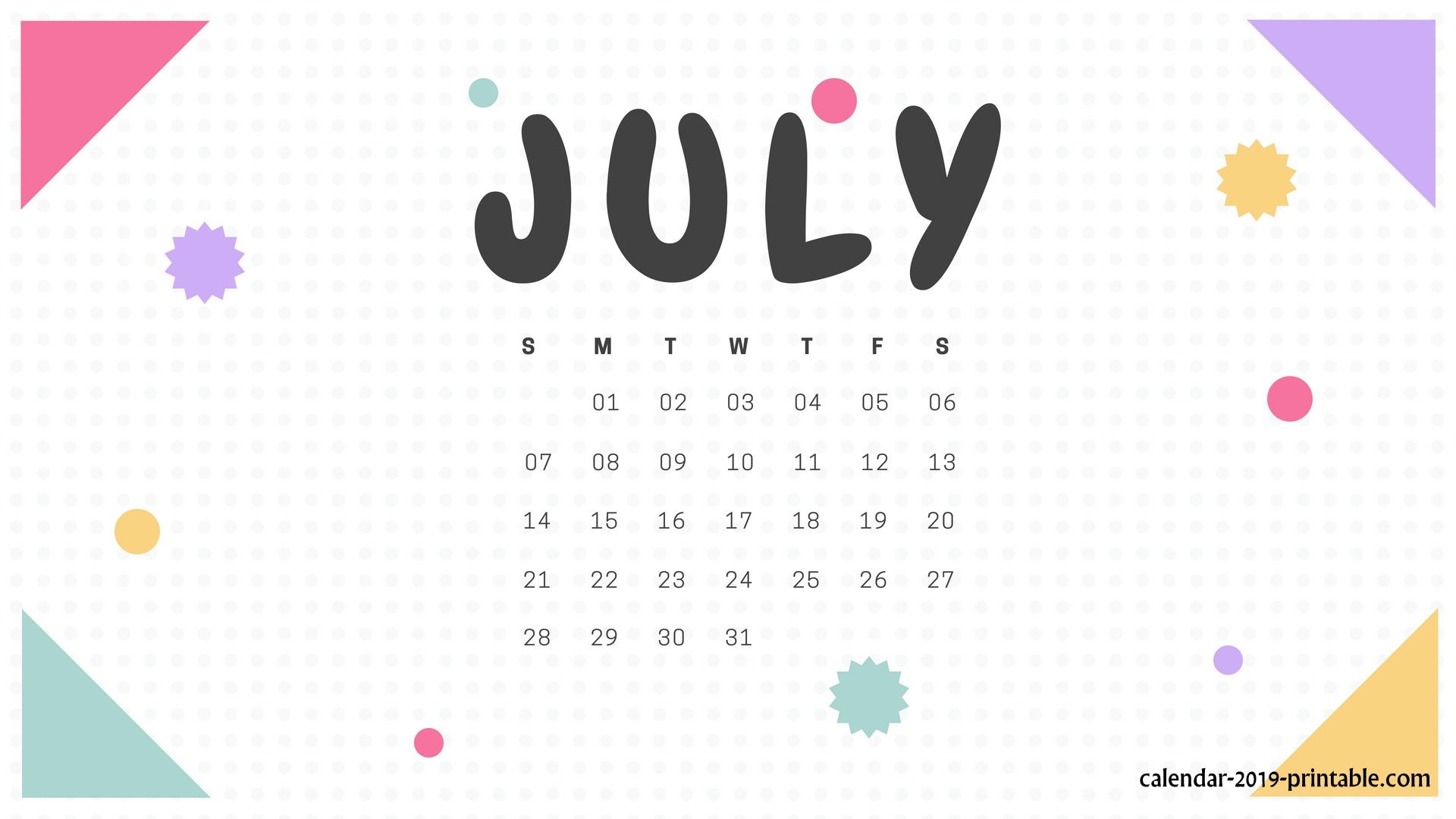 1920x1080 july 2019 calendar wallpaper