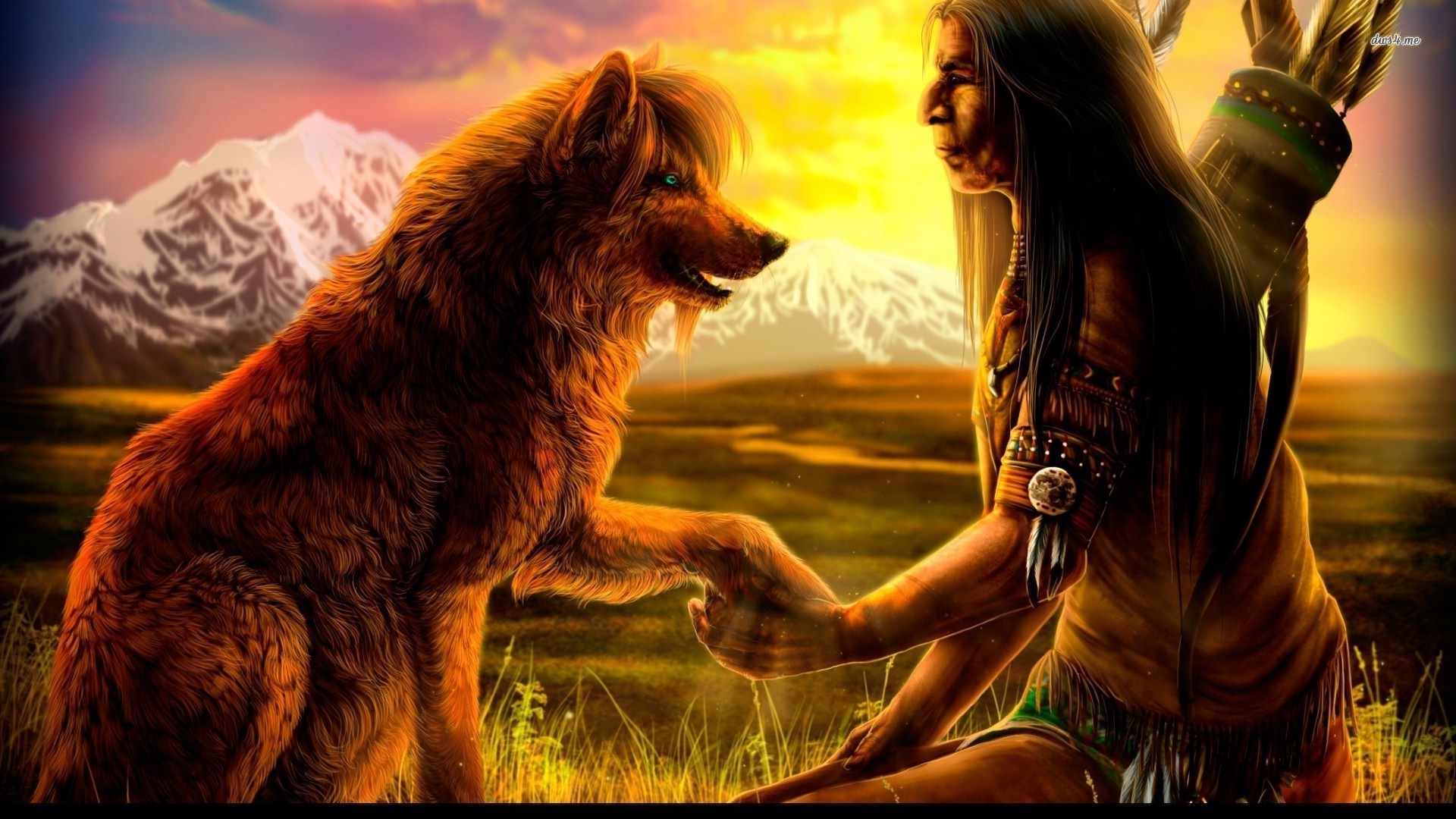 1920x1080 ... Native American with a wolf wallpaper  ...