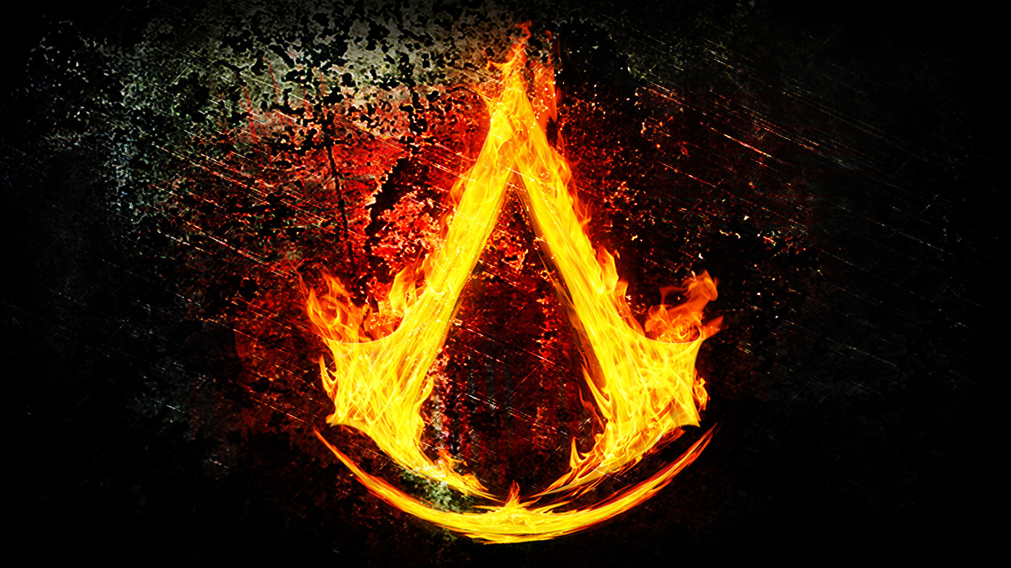 2048x1152 Wallpapers Assassin's Creed Logo Emblem Fire Games  Flame