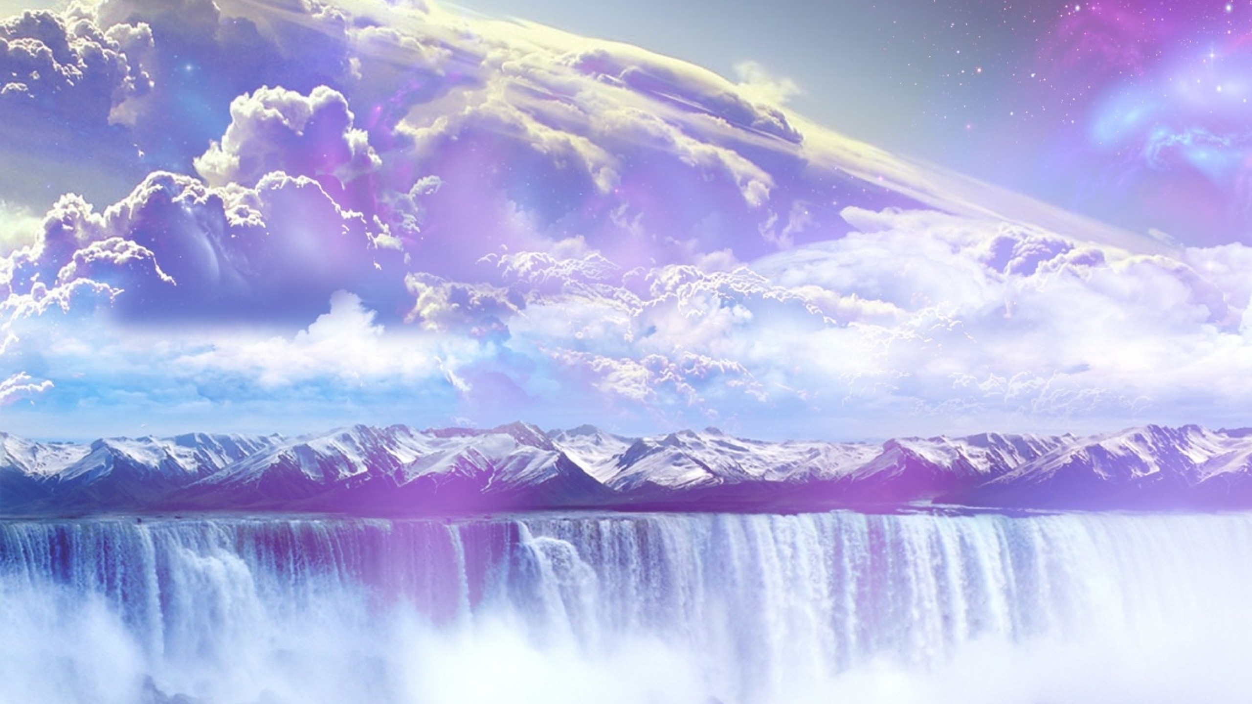 2560x1440  Galaxy Waterfall Mountains Sky desktop PC and Mac wallpaper