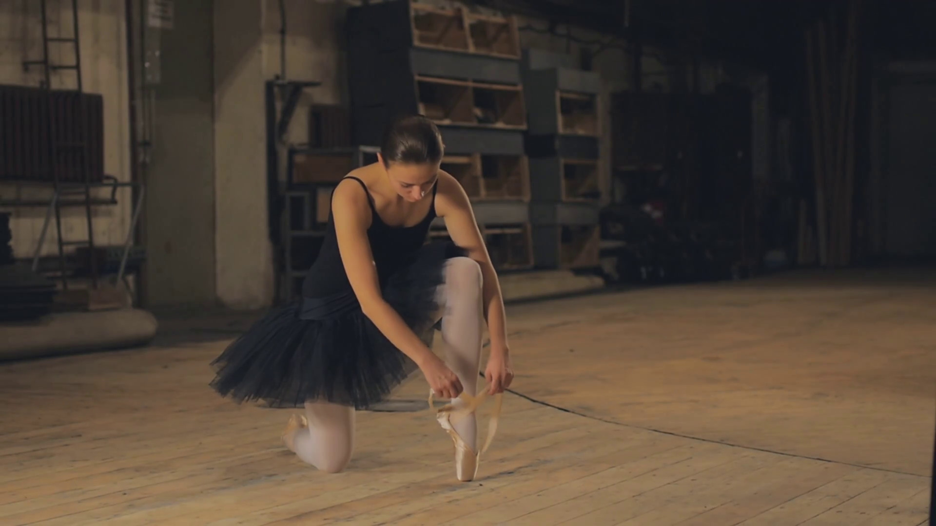 1920x1080 Ballerina tying pointe shoes backstage Stock Video Footage - Storyblocks  Video