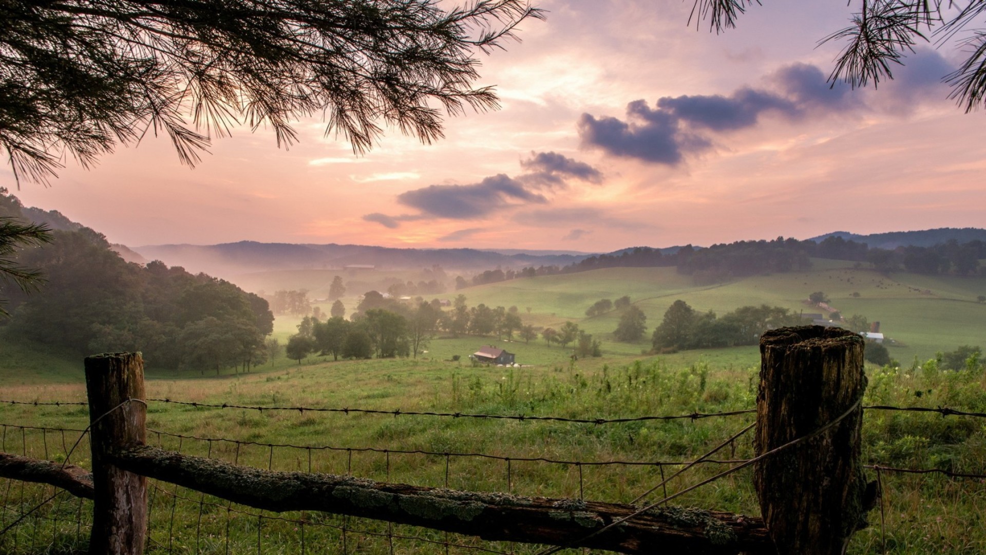 1920x1080 Wonderful Farms In The Valley In Morning Mist HD Desktop Background  wallpaper free