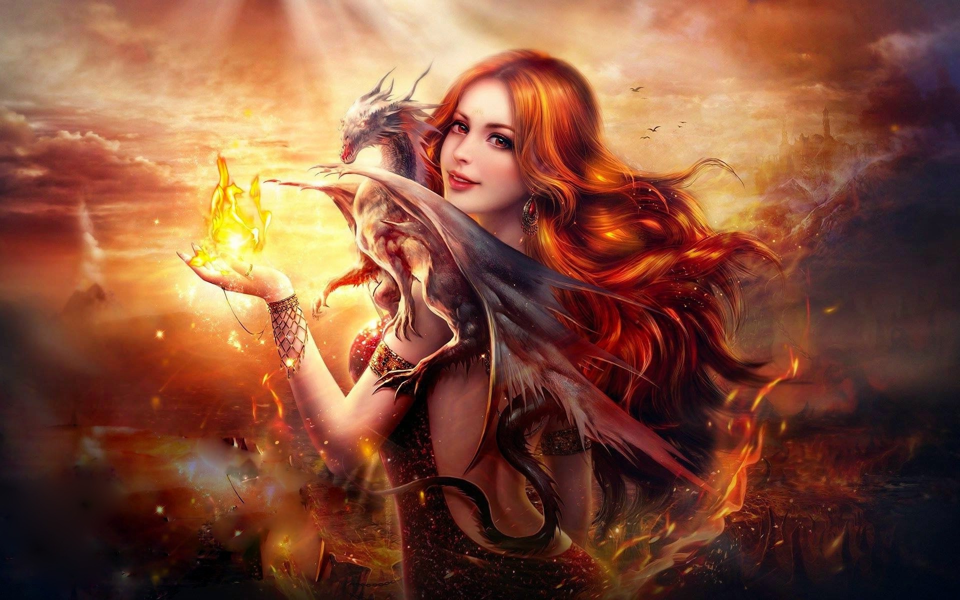 1920x1200 Dragon Fire Fantasy Girl Wallpapers | HD Wallpapers