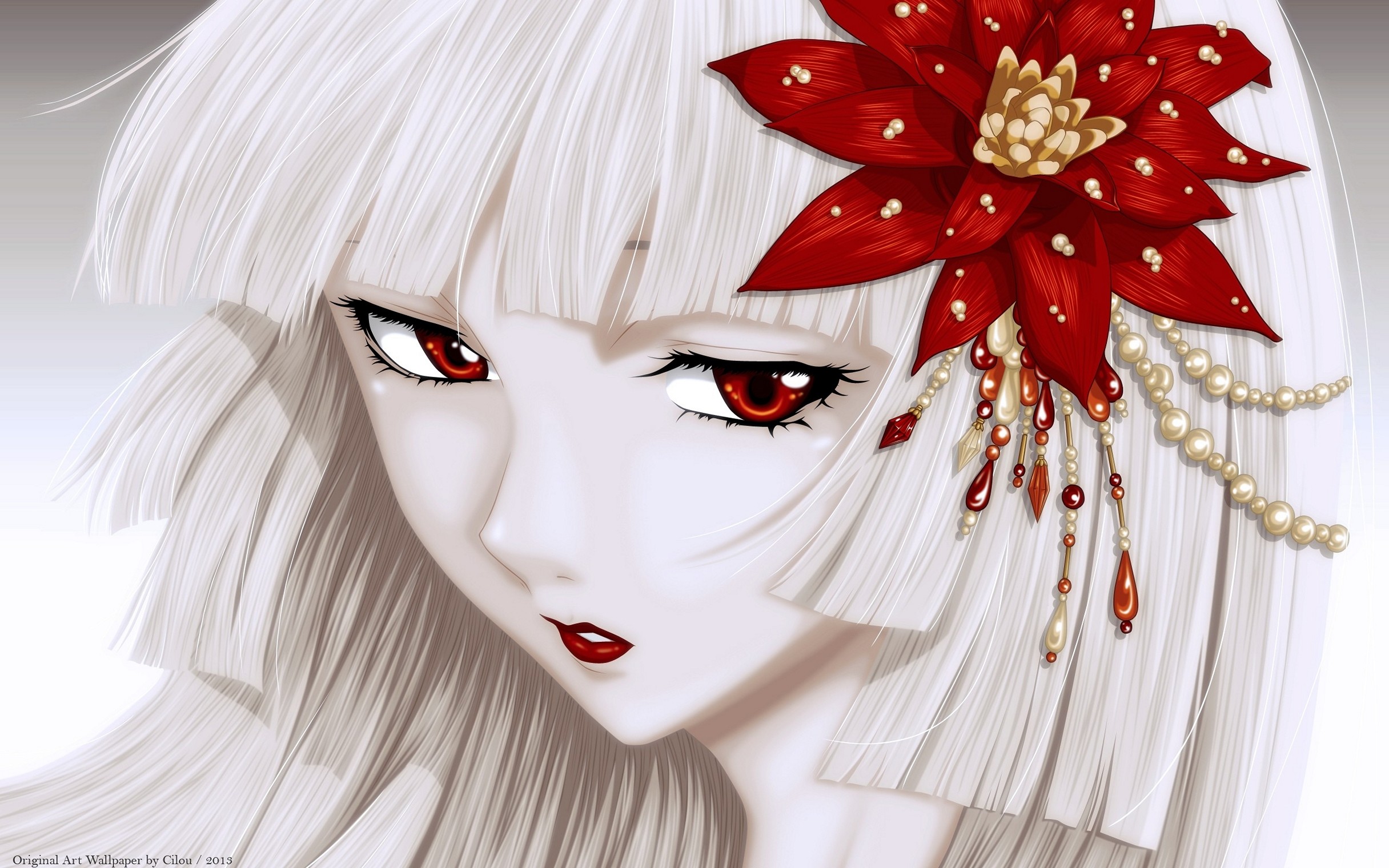2432x1520 Girl Face White Red Anime Senry Wallpaper BVS490
