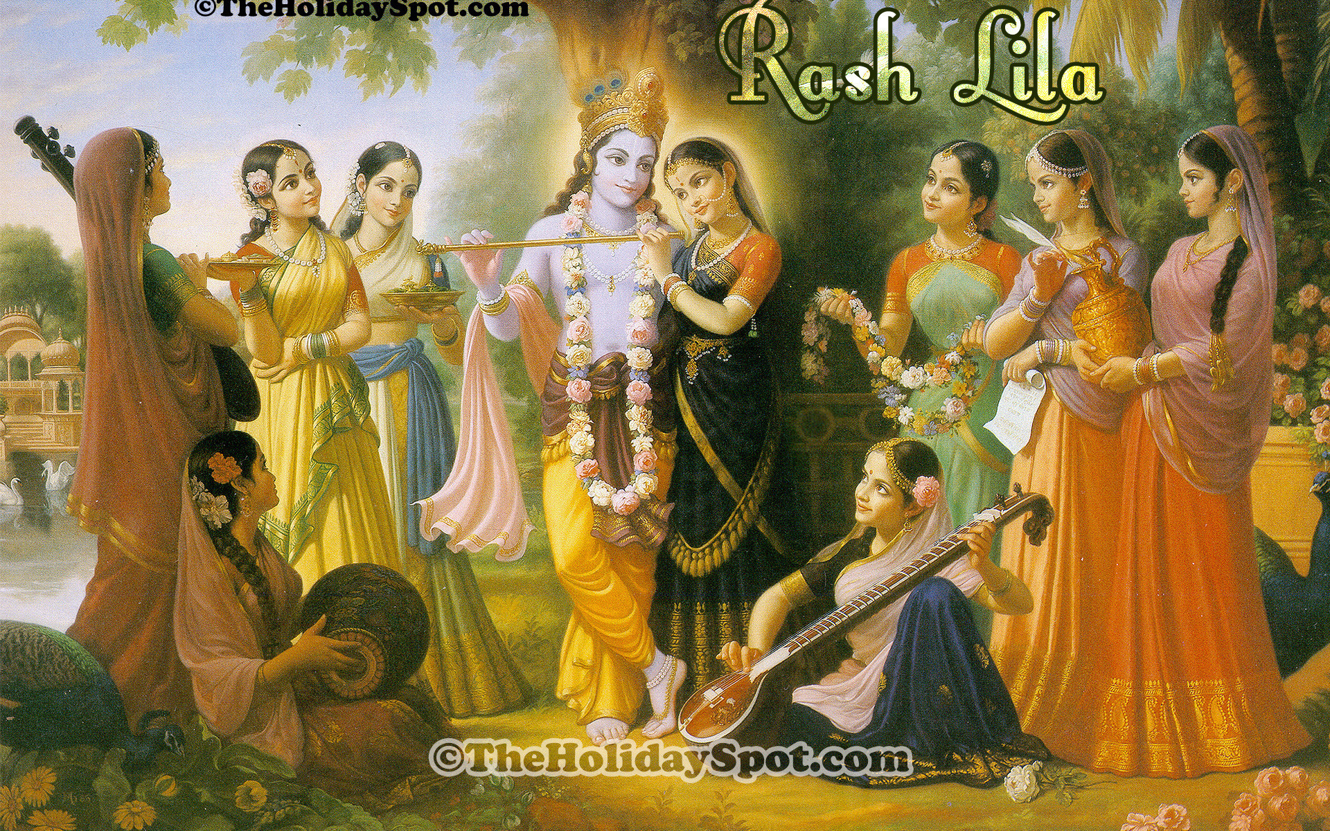 1920x1200  High Definition wallpapers featuring Lord Krishna having rash  lila with the gopis.