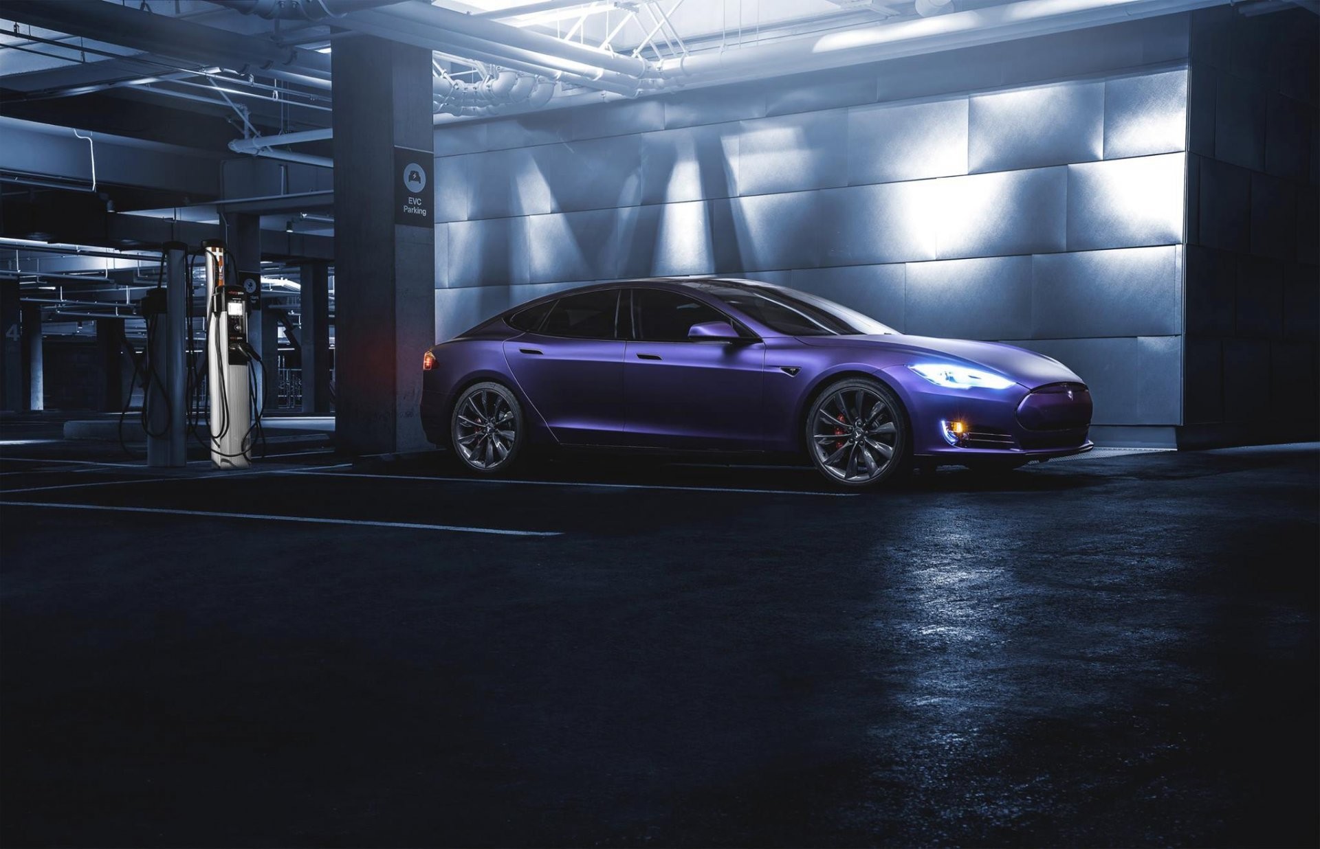 1920x1236 tesla p85d ss customs california drank eletric grape matte purple front